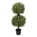 An artificial potted boxwood double ball topiary standing 36 inches tall.