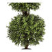 An artificial potted boxwood double ball topiary with dense green foliage.