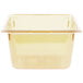 A clear plastic food pan with a yellow lid.