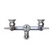 A T&S wall mount service sink faucet with two handles and a vacuum breaker.