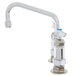 A T&S chrome deck-mount sink faucet with a handle and swing nozzle.