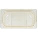 A clear plastic rectangular food pan.