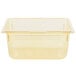 A clear plastic Vollrath Super Pan with a yellow tint and rectangular shape.