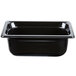 A black Vollrath plastic food pan with a black lid.