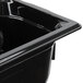 A black plastic Vollrath food pan with a lid.