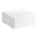 A plain white, square bakery box with a closed lid, designed for cakes or baked goods.