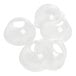 A set of clear plastic dome lids with a hole, typically used for beverages.