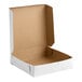 A white, customizable 10-inch by 10-inch by 2.5-inch cardboard bakery box with an open lid.