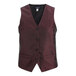 A women's burgundy brocade vest with a diamond pattern and four buttons, designed for servers.