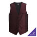 A men's medium burgundy brocade diamond pattern server vest with customizable options.