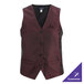 A women's medium burgundy brocade diamond pattern server vest with customizable options.