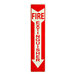 A red and white adhesive vinyl safety label with a down arrow and the words 'Fire Extinguisher' that glows in the dark.