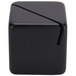A black acrylic cube card holder with a diagonal slot on top.