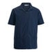 A men's medium vintage navy short-sleeve full-zip service or housekeeping shirt made from a poly/cotton blend.