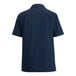A men's medium vintage navy short-sleeve full-zip service or housekeeping shirt made from a poly/cotton blend.