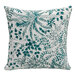 A square pillow with a tropical jade leaf pattern on a white background.