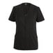 A women's black short-sleeve housekeeping tunic with a full front zipper and two front pockets, made of polyester.