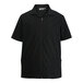A men's black short-sleeve full-zip service or housekeeping shirt with two front pockets, made from a poly/cotton blend.