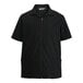 A black short-sleeve, full-zip service or housekeeping shirt with two front pockets, made from a poly/cotton blend.