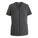 A women's steel gray short-sleeve housekeeping tunic with a full front zipper and two front pockets.