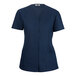 A women's vintage navy snap-front housekeeping tunic with short sleeves and two front pockets.