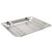 A stainless steel tray with holes designed for a slide bar.