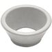A white plastic bowl with a hole in the bottom.