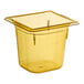 A yellow Vollrath Super Pan plastic food pan with a square lid.