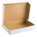 A white cardboard bakery box with a hinged lid, designed for holding donuts or baked goods.