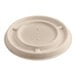A compostable fiber lid designed to fit a 4 oz. fiber portion cup.