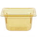 A yellow plastic Vollrath food pan with a lid.