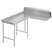 A stainless steel Advance Tabco L-shaped dishtable with a corner.