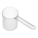 An 80 cc clear polypropylene scoop with a medium-length handle.