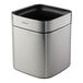 A 2-gallon stainless steel square wastebasket.