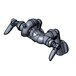 A drawing of a T&S wall mount faucet with lever handles and a pail hook.