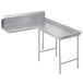 A stainless steel Advance Tabco L-shape dishtable with a corner.