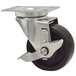 An Advance Tabco swivel plate castor with a metal and black wheel.