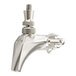 A stainless steel flow control dispensing faucet with a satin finish.
