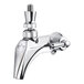 A polished chrome stainless steel flow control dispensing faucet.