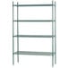 An Advance Tabco green epoxy coated wire shelving unit with four shelves.