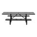 An 8-foot black expanded metal picnic table with attached benches, designed for ADA accessibility.