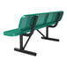 A 6-foot green perforated metal bench with a backrest and black metal legs.