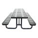 An 8-foot black perforated metal picnic table with attached benches.