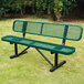 A green 6-foot expanded metal bench with a backrest, designed for outdoor use.