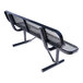 A 6-foot black expanded metal bench with a backrest and sturdy metal legs.