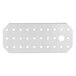 A white rectangular Vollrath stainless steel false bottom with holes.