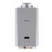 A wall-mounted Rinnai liquid propane indoor tankless water heater with a recirculation pump and digital display.