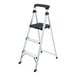 A three-step aluminum folding step stool with a black top platform and anti-slip feet.