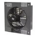 A square, shutter-mounted exhaust fan with a protective grille and an EC motor, designed for ventilation applications.