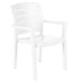 A white Grosfillex Acadia stacking resin armchair with armrests.